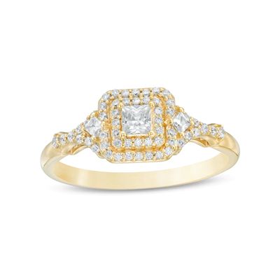 0.30 CT. T.W. Princess-Cut Diamond Double Frame Engagement Ring in 14K Gold|Peoples Jewellers