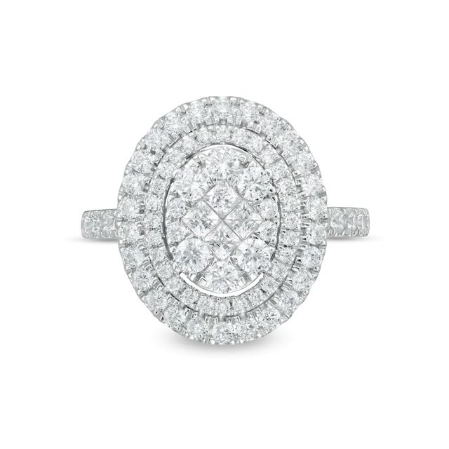 1.45 CT. T.W. Princess-Cut and Round Composite Diamond Engagement Ring in 14K White Gold