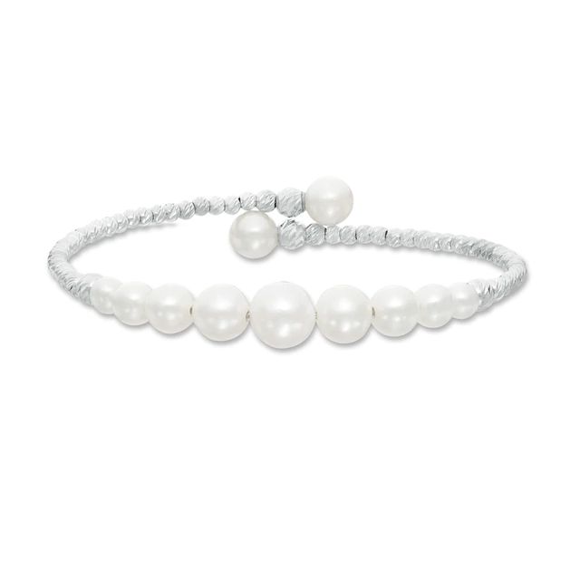 4.0-8.5mm Freshwater Cultured Pearl and Brilliance Bead Graduated Bypass Cuff in Sterling Silver-7.5"