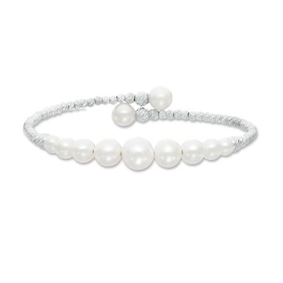 4.0-8.5mm Freshwater Cultured Pearl and Brilliance Bead Graduated Bypass Cuff in Sterling Silver-7.5"|Peoples Jewellers