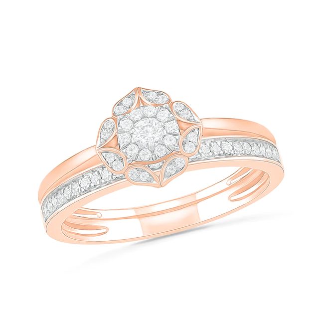 0.29 CT. TW. Diamond Flower Frame Bridal Set in 10K Rose Gold