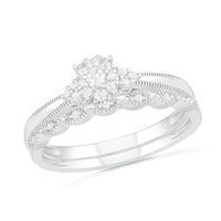 0.23 CT. T.W. Diamond Vintage-Style Scallop Shank Bridal Set in Sterling Silver|Peoples Jewellers