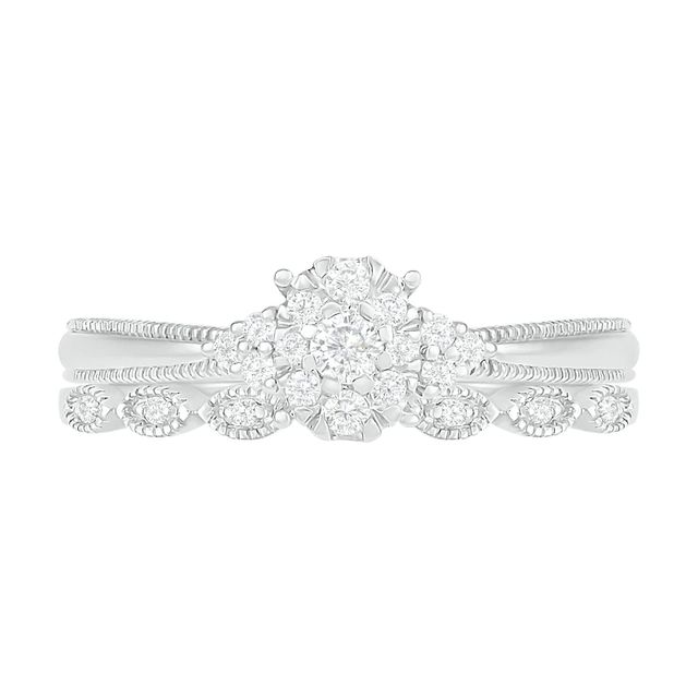 0.23 CT. T.W. Diamond Vintage-Style Scallop Shank Bridal Set in Sterling Silver|Peoples Jewellers