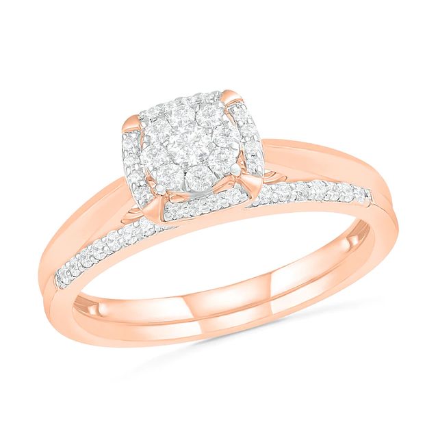 0.29 CT. T.W. Composite Diamond Cushion Frame Bridal Set in 10K Rose Gold