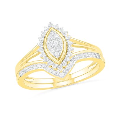0.29 CT. T.W. Composite Diamond Marquise Frame Sunburst Bridal Set in 10K Gold|Peoples Jewellers