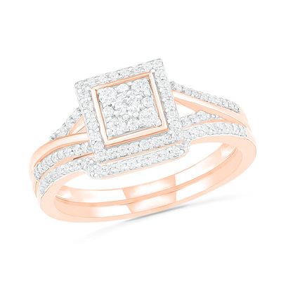 0.37 CT. T.W. Composite Diamond Square Frame Split Shank Bridal Set in 10K Rose Gold|Peoples Jewellers