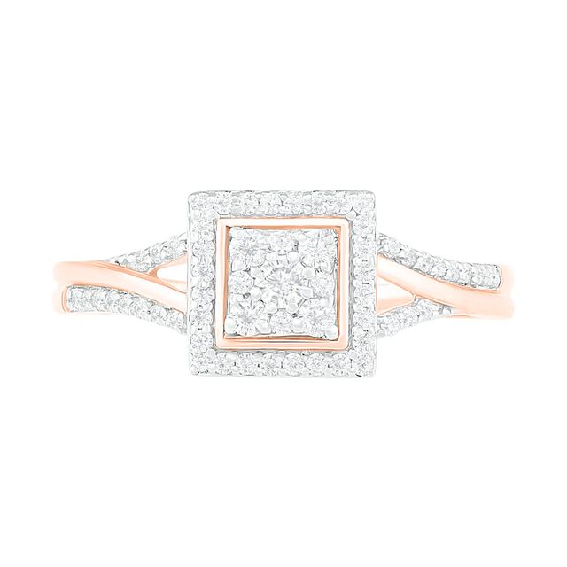 0.37 CT. T.W. Composite Diamond Square Frame Split Shank Bridal Set in 10K Rose Gold|Peoples Jewellers