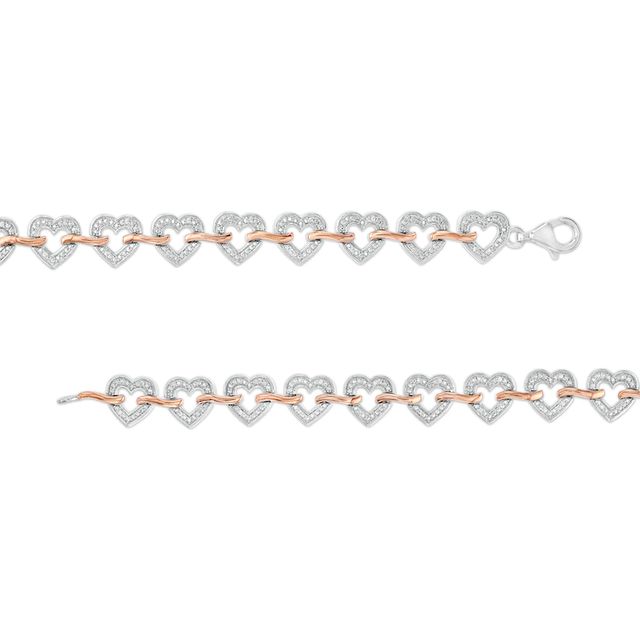 0.10 CT. T.W. Diamond Hearts Bracelet in Sterling Silver and 10K Rose Gold - 7.5"|Peoples Jewellers