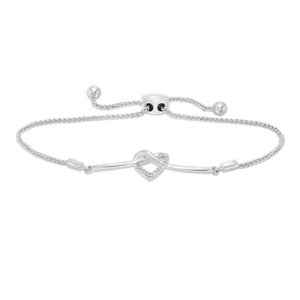 Diamond Accent Heart-Shaped Knot Bolo Bracelet in Sterling Silver - 9.5"|Peoples Jewellers