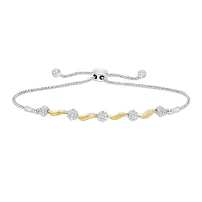 0.40 CT. T.W. Composite Diamond Wavy Bolo Bracelet in Sterling Silver and 10K Gold - 9.5"|Peoples Jewellers