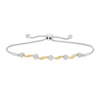 0.40 CT. T.W. Composite Diamond Wavy Bolo Bracelet in Sterling Silver and 10K Gold - 9.5"|Peoples Jewellers