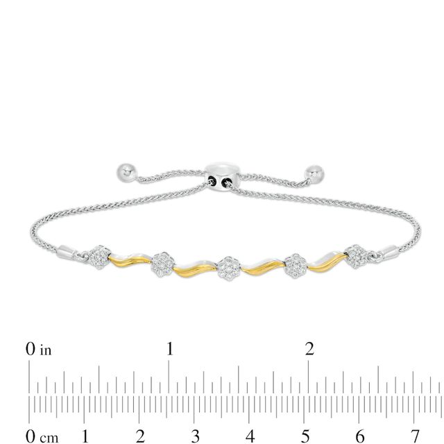 0.40 CT. T.W. Composite Diamond Wavy Bolo Bracelet in Sterling Silver and 10K Gold - 9.5"