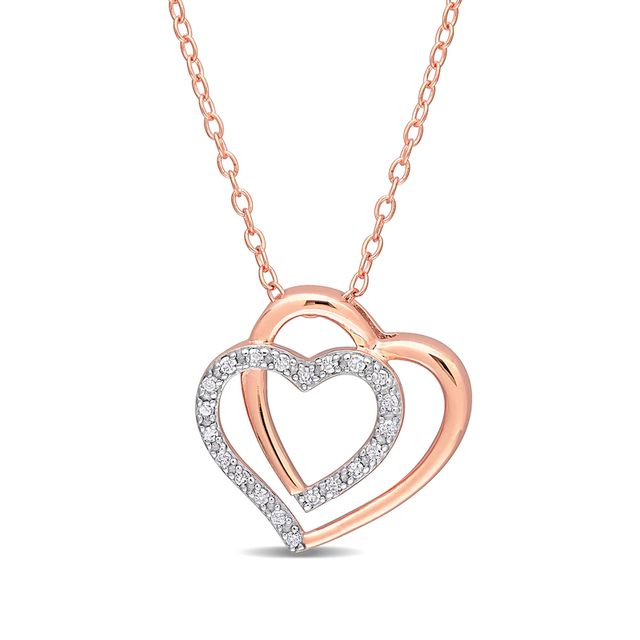0.10 CT. T.W. Diamond Double Heart Pendant in Sterling Silver with 18K Rose Gold Plate|Peoples Jewellers