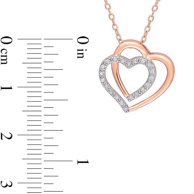 0.10 CT. T.W. Diamond Double Heart Pendant in Sterling Silver with 18K Rose Gold Plate|Peoples Jewellers