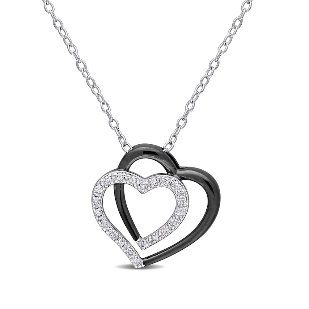 0.10 CT. T.W. Diamond Double Heart Pendant in Sterling Silver and Black Rhodium|Peoples Jewellers