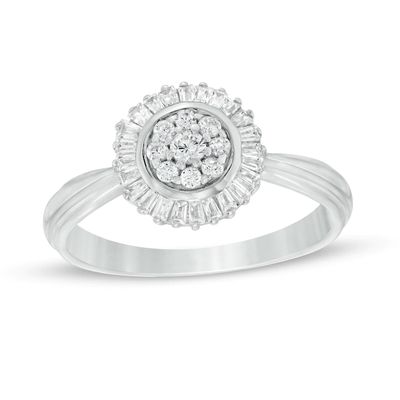 0.25 CT. T.W. Composite Diamond Starburst Frame Promise Ring in Sterling Silver|Peoples Jewellers