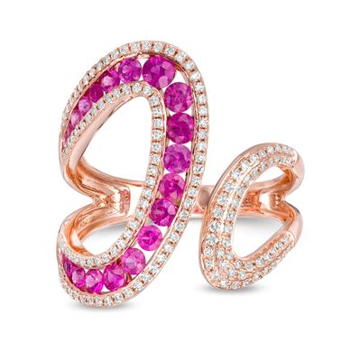 EFFY™ Collection Pink Sapphire and 0.43 CT. T.W. Diamond Open Loop Shank Wrap Ring in 14K Rose Gold|Peoples Jewellers