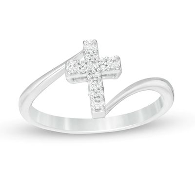 0.12 CT. T.W. Diamond Cross Bypass Ring in Sterling Silver|Peoples Jewellers