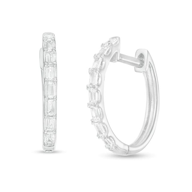 0.25 CT. T.W. Baguette Diamond Hoop Earrings in 10K White Gold|Peoples Jewellers