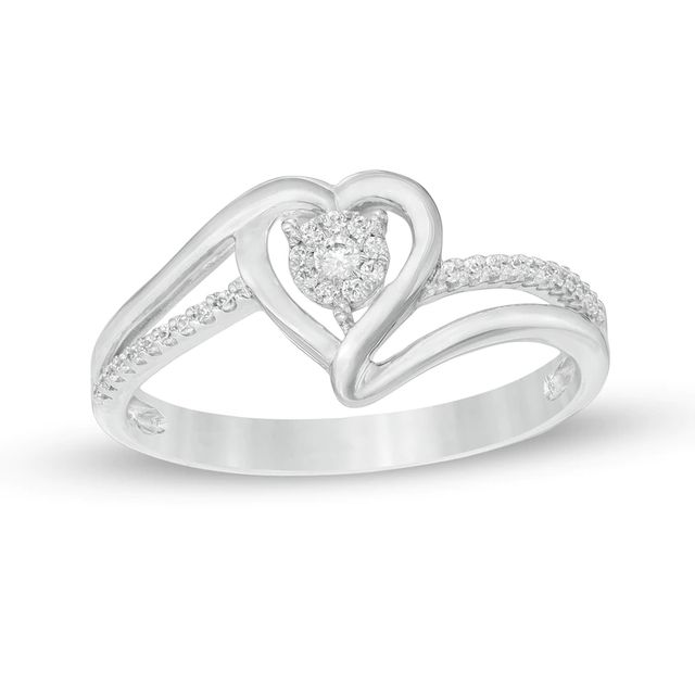 0.15 CT. T.W. Diamond Heart Split Shank Ring in Sterling Silver|Peoples Jewellers