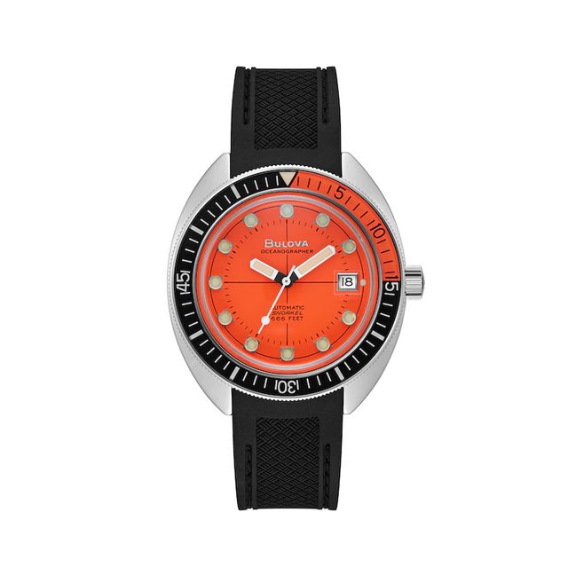 Men's Bulova Archive Series Oceanographer Automatic Strap Watch with Orange Dial (Model: 96B350)|Peoples Jewellers