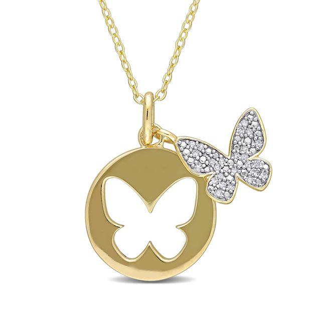 0.10 CT. T.W. Diamond Butterfly Cutout Disc Pendant in Sterling Silver with Yellow Rhodium|Peoples Jewellers