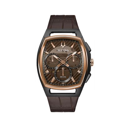 Men's Bulova Curv Two-Tone Chronograph Watch with Tonneau Brown Skeleton Dial (Model: 98A264)|Peoples Jewellers