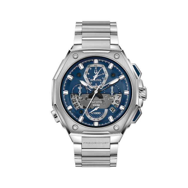 Men's Bulova Precisionist Chronograph Watch with Blue Dial (Model: 96B349)