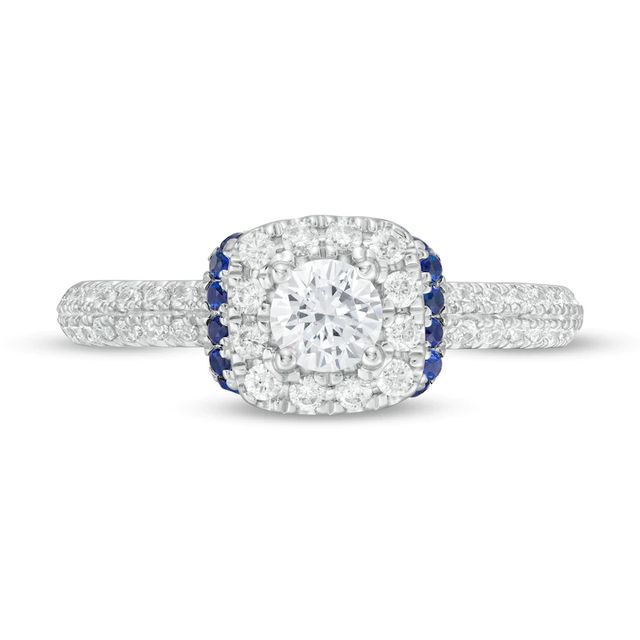 Vera Wang Love Collection 0.69 CT. T.W. Diamond and Blue Sapphire Collar Engagement Ring in 14K White Gold|Peoples Jewellers