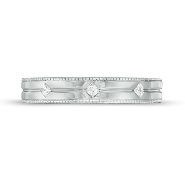Vera Wang Love Collection Men's 0.085 CT. T.W. Square-Cut Diamond Three Stone Wedding Band in 14K White Gold|Peoples Jewellers