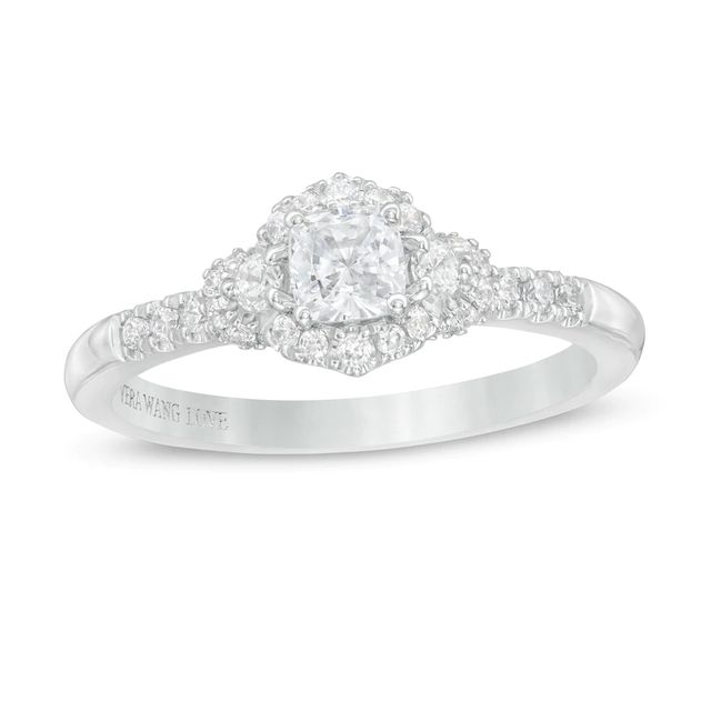 Vera Wang Love Collection 0.58 CT. T.W. Cushion-Cut Diamond Hexagonal Frame Engagement Ring in 14K White Gold|Peoples Jewellers