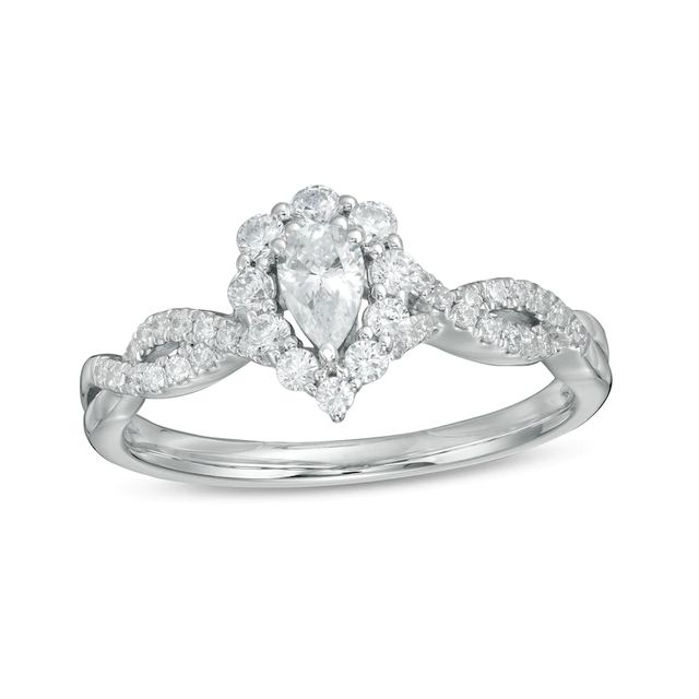 0.50 CT. T.W. Pear-Shaped Diamond Frame Twist Shank Engagement Ring in 14K White Gold|Peoples Jewellers