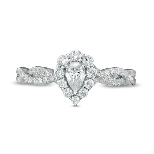 0.50 CT. T.W. Pear-Shaped Diamond Frame Twist Shank Engagement Ring in 14K White Gold|Peoples Jewellers