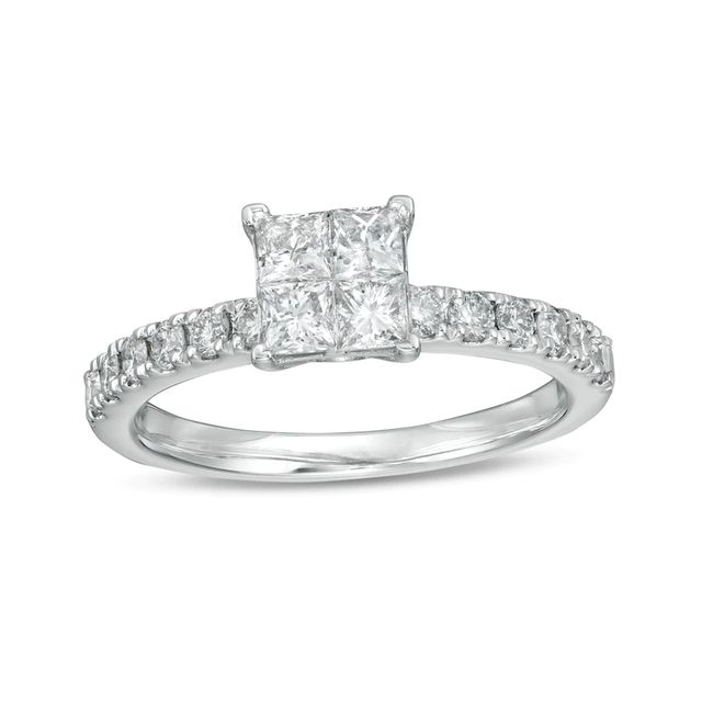 1.00 CT. T.W. Quad Diamond Princess-Cut Diamond Engagement Ring in 14K White Gold|Peoples Jewellers