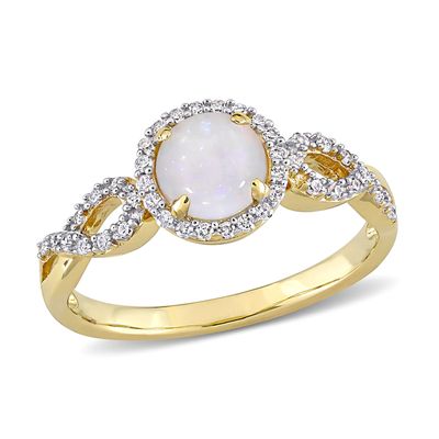 6.0mm Opal and 0.16 CT. T.W. Diamond Frame Infinity Shank Promise Ring in 10K Gold|Peoples Jewellers