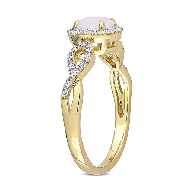 6.0mm Opal and 0.16 CT. T.W. Diamond Frame Infinity Shank Promise Ring in 10K Gold|Peoples Jewellers