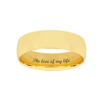 Men's 6.0mm Engravable Semi Comfort-Fit Low Dome Wedding Band in 10K White, Yellow or Rose Gold (1 Line)|Peoples Jewellers