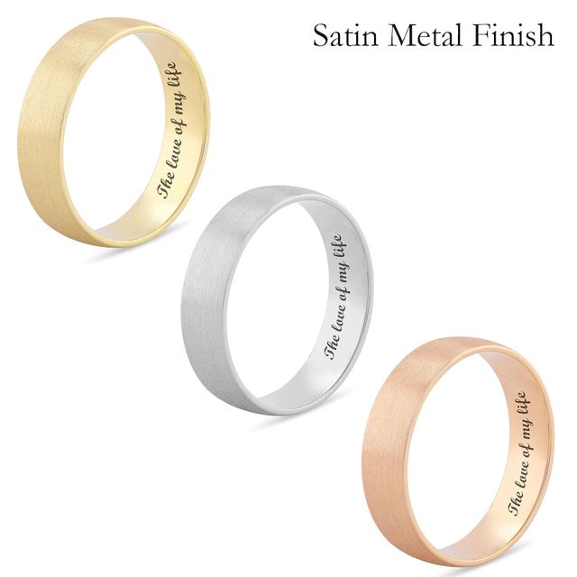 Peoples Men's 6.0mm Engravable Semi Comfort-Fit Low Dome Wedding Band in  10K White, Yellow or Rose Gold (1 Line), Peoples Jewellers