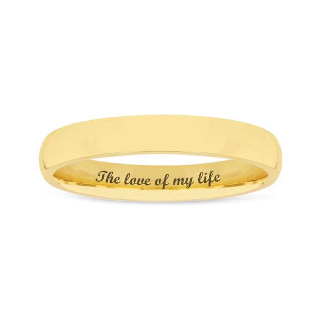 Ladies' 3.0mm Engravable Modern Comfort-Fit Wedding Band in 14K White or Yellow Gold (1 Line)