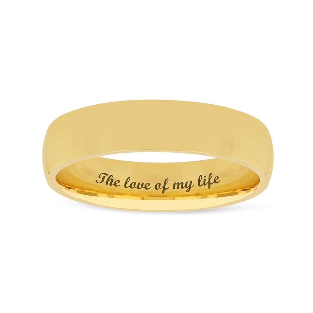 Men's 5.0mm Engravable Modern Comfort-Fit Wedding Band in 14K White or Yellow Gold (1 Line)|Peoples Jewellers