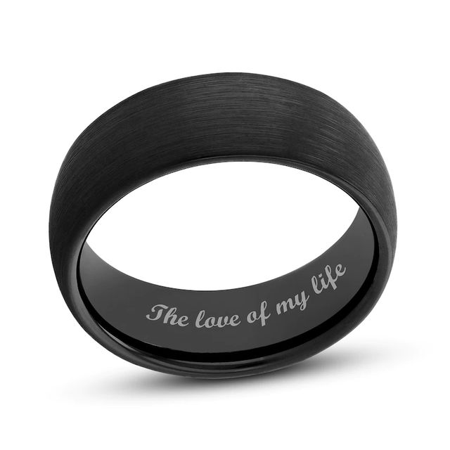 Men's 8.0mm Engravable Satin Low Dome Comfort-Fit Wedding Band in Tantalum with Black IP (1 Line)|Peoples Jewellers
