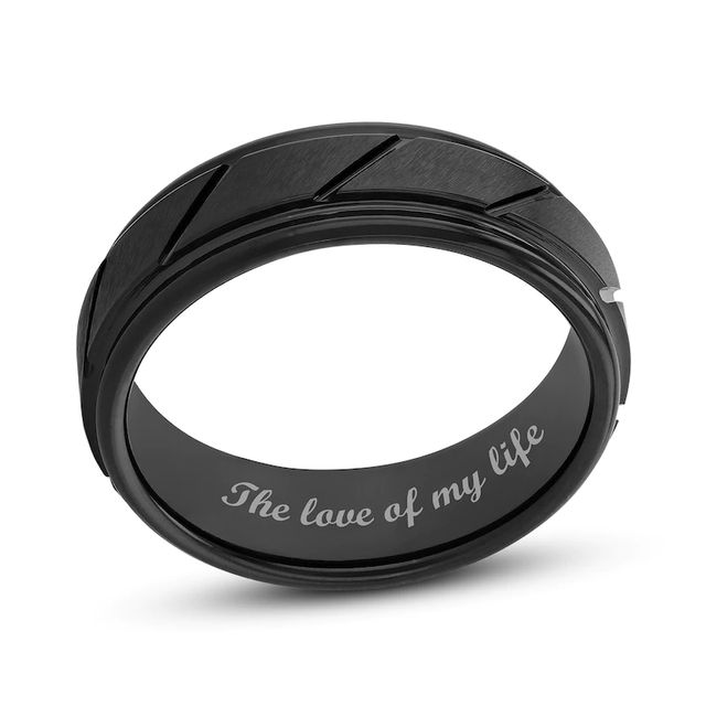 Men's 7.0mm Multi-Finish Slant Groove Stepped Edge Comfort-Fit Wedding Band in Tantalum with Black IP (1 Line)|Peoples Jewellers
