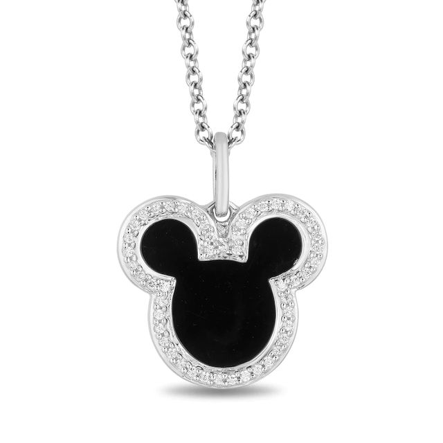 Disney Treasures Mickey Mouse Black Onyx and 0.085 CT. T.W. Diamond Silhouette Outline Pendant in Sterling Silver|Peoples Jewellers