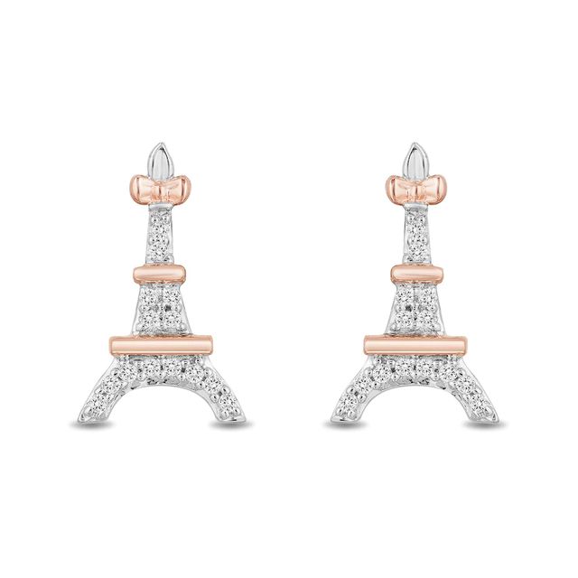 Disney Treasures Aristocats 0.065 CT. T.W. Diamond Eiffel Tower Stud Earrings in Sterling Silver and 10K Rose Gold|Peoples Jewellers