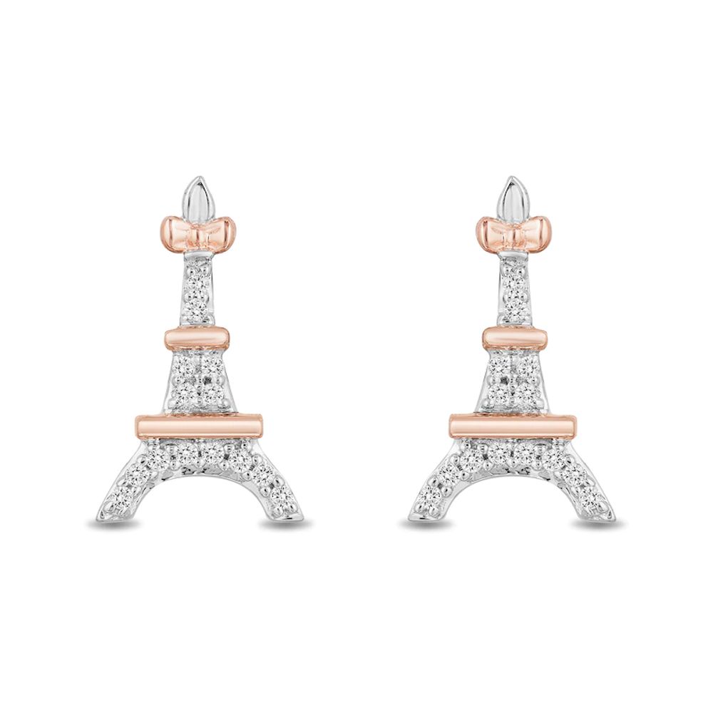 Disney Treasures Aristocats 0.065 CT. T.W. Diamond Eiffel Tower Stud Earrings in Sterling Silver and 10K Rose Gold|Peoples Jewellers