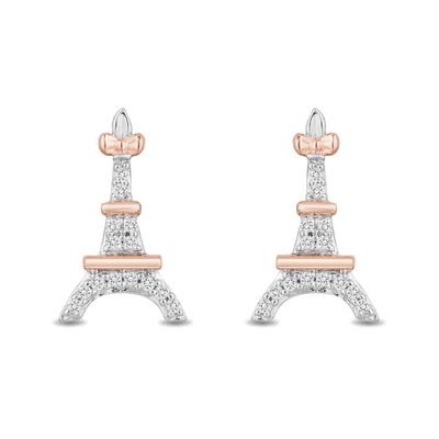 Disney Treasures Aristocats 0.065 CT. T.W. Diamond Eiffel Tower Stud Earrings in Sterling Silver and 10K Rose Gold|Peoples Jewellers