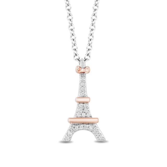 Disney Treasures Aristocats 0.04 CT. T.W. Diamond Eiffel Tower Pendant in Sterling Silver and 10K Rose Gold - 19"