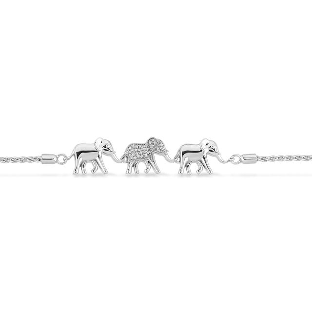 Disney Treasures The Lion King 0.04 CT. T.W. Diamond Elephant Family Bolo Bracelet in Sterling Silver - 9.0"|Peoples Jewellers