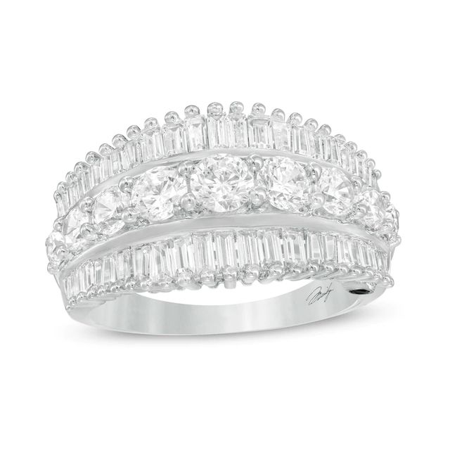 Marilyn Monroe™ Collection 1.95 CT. T.W. Baguette and Round Diamond Multi-Row Ring in 14K White Gold|Peoples Jewellers