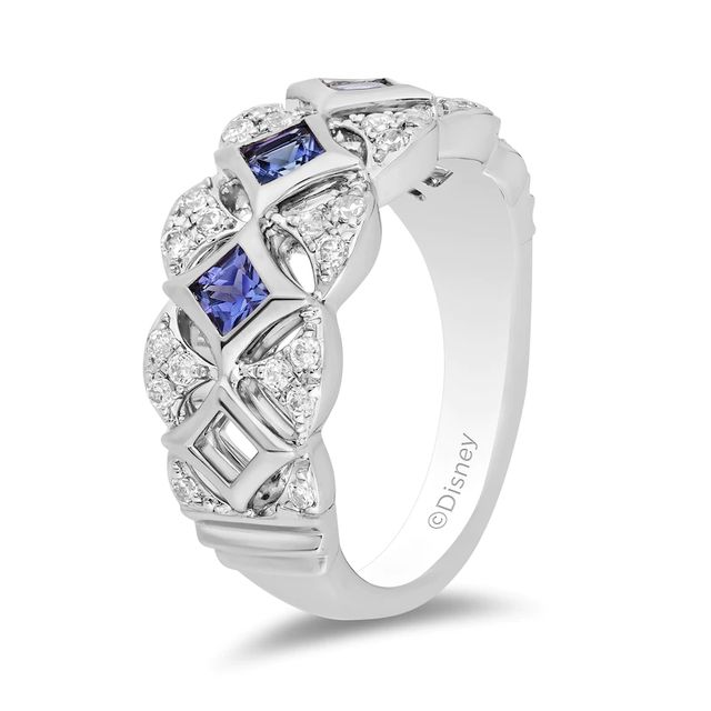 Enchanted Disney Ultimate Princess Celebration 3.0mm Tanzanite and 0.29 CT. T.W. Diamond Art Deco Band in 14K White Gold|Peoples Jewellers